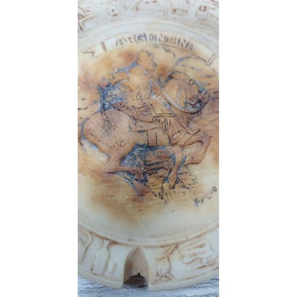 Argentinean Gaucho Horse Scene Beige Ashtray Arbio Man Detailed Rim Vintage - Picture 10 of 10